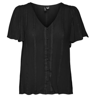 VERO MODA Damer Vmkanva Ss WVN Ga Top, svart, M VERO MODA Damer Vmkanva Ss WVN Ga Top, svart, M