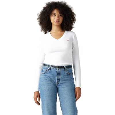 Levi's Essential Hm Ls V-neck T-shirt för kvinnor, Vit +, XS Levi's Essential Hm Ls V-neck T-shirt för kvinnor, Vit +, XS