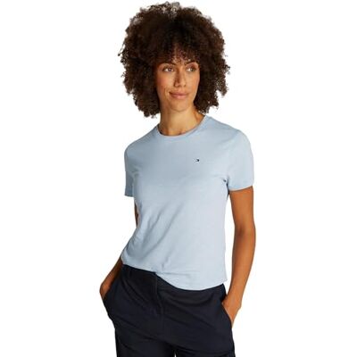 Tommy Hilfiger Dam SLUB REG C-NK SS WW0WW44433, blå, XS, Blå (Breezy Blue), XS Tommy Hilfiger Dam SLUB REG C-NK SS WW0WW44433, blå, XS, Blå (Breezy Blue), XS