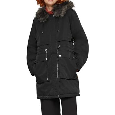QS fodrad parkas med avtagbar fuskpäls, 9999_svart, XL QS fodrad parkas med avtagbar fuskpäls, 9999_svart, XL