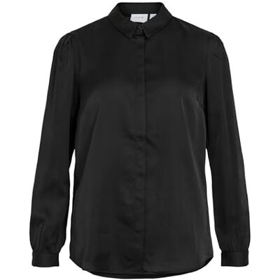 Vila dam Viellette Satin L/S Shirt/Su-Noos blus, svart, 38 Vila dam Viellette Satin L/S Shirt/Su-Noos blus, svart, 38