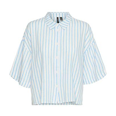 VERO MODA VMLINN 2/4 kort skjorta WVN NOOS, Snövit/ränder: olga Airy Blue, S VERO MODA VMLINN 2/4 kort skjorta WVN NOOS, Snövit/ränder: olga Airy Blue, S