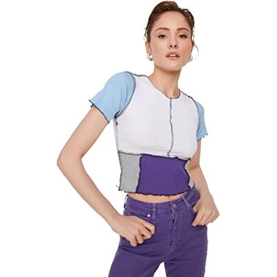 Trendyol Kvinnors färgad blockerad phyry crop stickad blus, flera färger, S Trendyol Kvinnors färgad blockerad phyry crop stickad blus, flera färger, S