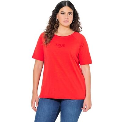 Ulla Popken dam, ring, rund hals, halv ärm, öppen kantig t-shirt, Neonröd, 54-56 Ulla Popken dam, ring, rund hals, halv ärm, öppen kantig t-shirt, Neonröd, 54-56