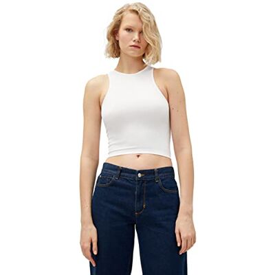 Koton Women Crop sömlös tanktop halsringning, Ecru (010), M Koton Women Crop sömlös tanktop halsringning, Ecru (010), M
