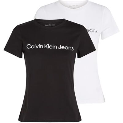 Calvin Jeans T-shirt för kvinnor (förpackning med 2), Ljus vit/svart, L Calvin Jeans T-shirt för kvinnor (förpackning med 2), Ljus vit/svart, L