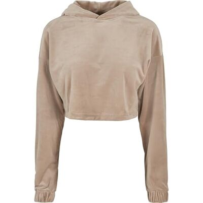 Urban Classics Dam Cropped Velvet Oversized Hoody huvtröja, Softaupe, XL Urban Classics Dam Cropped Velvet Oversized Hoody huvtröja, Softaupe, XL