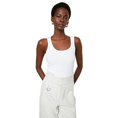 Trendyol Dam figursydd kroppskonad rund hals vävd blus, Vitt, XS Trendyol Dam figursydd kroppskonad rund hals vävd blus, Vitt, XS