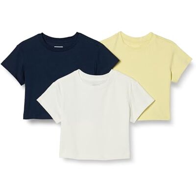 Amazon Essentials kortärmad t-shirt för flickor, Elfenben/marinblå/pastellgul, S Amazon Essentials kortärmad t-shirt för flickor, Elfenben/marinblå/pastellgul, S