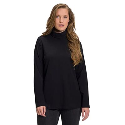 Ulla Popken , Damer, stora storlekar, t-shirt med polokrage, svart, 46/48/L Ulla Popken , Damer, stora storlekar, t-shirt med polokrage, svart, 46/48/L
