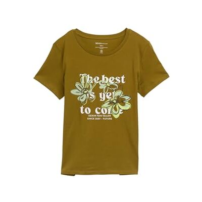 TOM TAILOR Denim dam T-shirt med blommigt tryck, 37798 – varm moss grön, S TOM TAILOR Denim dam T-shirt med blommigt tryck, 37798 – varm moss grön, S