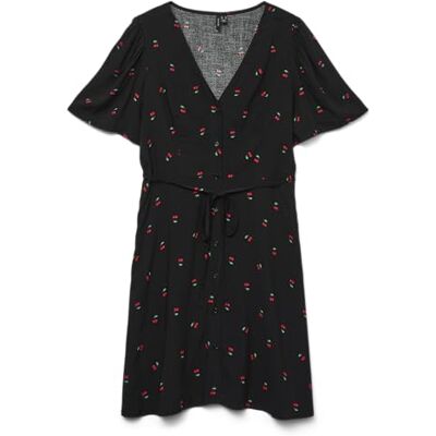 VERO MODA Vmalba Ss Short Dress WVN Ga Noos, svart, XS VERO MODA Vmalba Ss Short Dress WVN Ga Noos, svart, XS