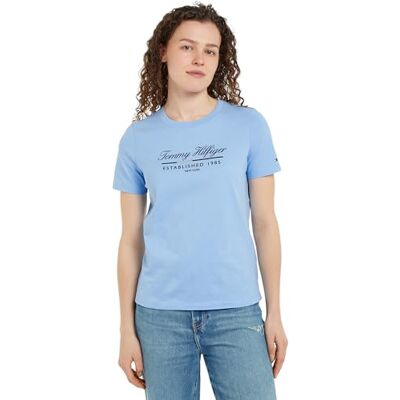 Tommy Hilfiger Dam REG Script Graphic C-NK SS WW0WW43502 S/S t-shirt, fartygsblå, XS, Blå (kärl blå), XS Tommy Hilfiger Dam REG Script Graphic C-NK SS WW0WW43502 S/S t-shirt, fartygsblå, XS, Blå (kärl blå), XS