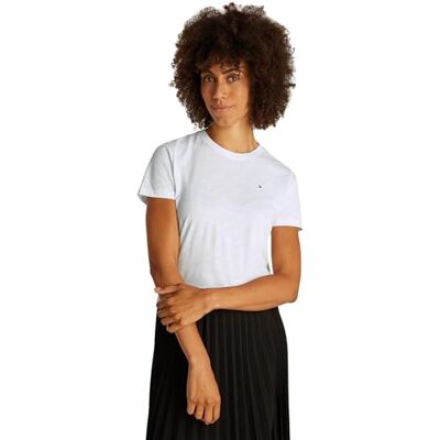 Tommy Hilfiger Dam SLUB REG C-NK SS WW0WW44433, vit, XS, Vit (Th Optic White), XS Tommy Hilfiger Dam SLUB REG C-NK SS WW0WW44433, vit, XS, Vit (Th Optic White), XS