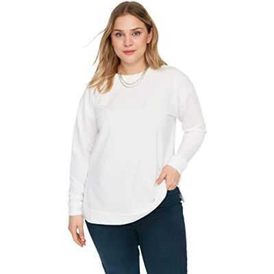 Trendyol Dam rund hals vanlig plusstorlek sweatshirt, Ecru, XL, Ecru Trendyol Dam rund hals vanlig plusstorlek sweatshirt, Ecru, XL, Ecru