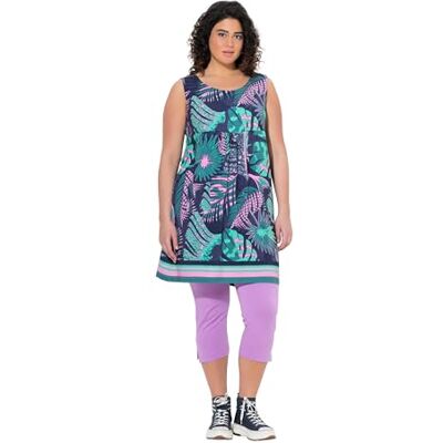 Ulla Popken dam stora storlekar överdimensionerade plus size jerseyklänning, tryckt, A-linje, rund hals, ärmlös, marinblå, 50-52 Ulla Popken dam stora storlekar överdimensionerade plus size jerseyklänning, tryckt, A-linje, rund hals, ärmlös, marinblå, 50-52