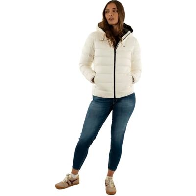 Tommy Jeans dam TJW SLIM HOOD PRNT DOWN JCKT EXT DW0DW21617, vit, XL, Vit (Ecru), XL Tommy Jeans dam TJW SLIM HOOD PRNT DOWN JCKT EXT DW0DW21617, vit, XL, Vit (Ecru), XL