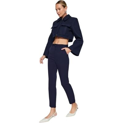 Trendyol Women's Navy Blue Wrist Boy Cigarette Pants, 32 Trendyol Women's Navy Blue Wrist Boy Cigarette Pants, 32