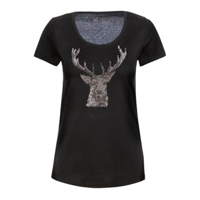 Trigema dam t-shirt glitter hjort, svart, M Trigema dam t-shirt glitter hjort, svart, M