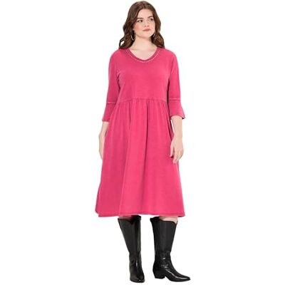 Ulla Popken dam stora storlekar överdimensionerade plus size jerseyklänning, rullkanter, A-linje, V-hals, 3/4-ärm, Mörk syren, 50/52 SE Ulla Popken dam stora storlekar överdimensionerade plus size jerseyklänning, rullkanter, A-linje, V-hals, 3/4-ärm, Mörk syren, 50/52 SE
