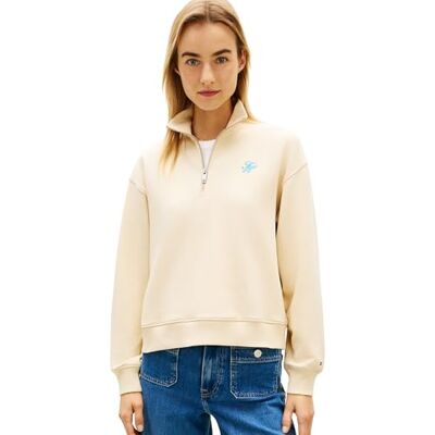 Tommy Hilfiger Dam Th Script Reg halvdragkedja WW0WW49258, BEIGE, M Tommy Hilfiger Dam Th Script Reg halvdragkedja WW0WW49258, BEIGE, M