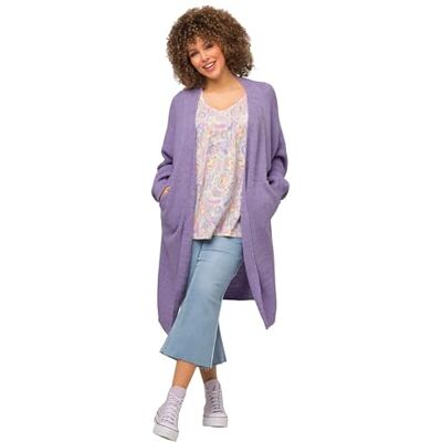 Ulla Popken damkläder plus size kurvig extra lång äggform cardigan tröja fladdermusärm 816378, lavendel, 50-52 Ulla Popken damkläder plus size kurvig extra lång äggform cardigan tröja fladdermusärm 816378, lavendel, 50-52