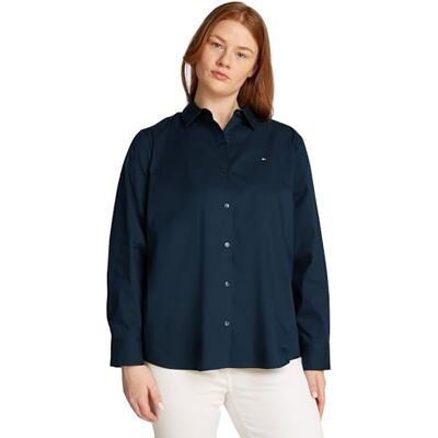 Tommy Hilfiger kvinnors CRV ESS POPLIN REGULAR SKJORTA WW0WW46083, blå, 46, Blå (mörk natt marinblå), 72 SE Tommy Hilfiger kvinnors CRV ESS POPLIN REGULAR SKJORTA WW0WW46083, blå, 46, Blå (mörk natt marinblå), 72 SE