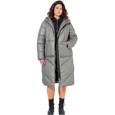 Ulla Popken dam stora storlekar plus storlek quiltad kappa, A-linje, huva, sladd, vindfångare, Mellangrå, 46 Ulla Popken dam stora storlekar plus storlek quiltad kappa, A-linje, huva, sladd, vindfångare, Mellangrå, 46