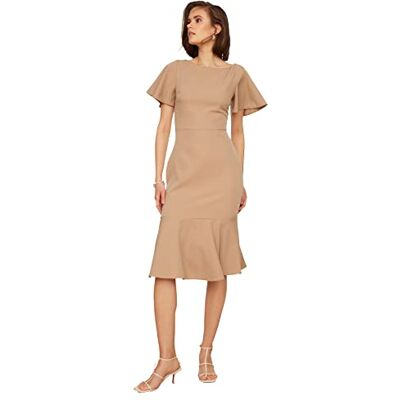 Trendyol Kvinnors midi casual klänning, mink, 34 Trendyol Kvinnors midi casual klänning, mink, 34
