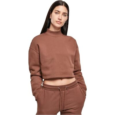 Urban Classics Damsweatshirt, skuren tröja, kort skuren, hög krage, löst snitt, magfri, storlek XS till 5XL, bark, 5XL Urban Classics Damsweatshirt, skuren tröja, kort skuren, hög krage, löst snitt, magfri, storlek XS till 5XL, bark, 5XL