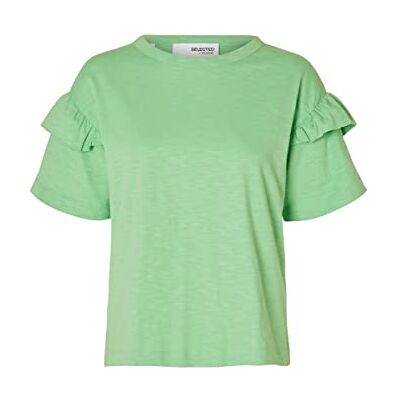 SELECTED FEMME Kvinnlig T-shirt ekologisk bomull volanger, Absinthe Green, L SELECTED FEMME Kvinnlig T-shirt ekologisk bomull volanger, Absinthe Green, L