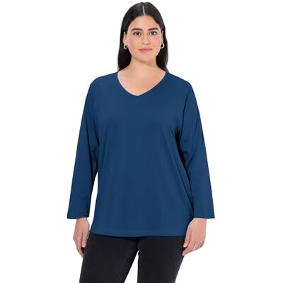 Ulla Popken damer stora storlekar överdimensionerade plus size skjorta, V-hals, avslappnad, långärmad, Mörkblå, 42-44 Ulla Popken damer stora storlekar överdimensionerade plus size skjorta, V-hals, avslappnad, långärmad, Mörkblå, 42-44