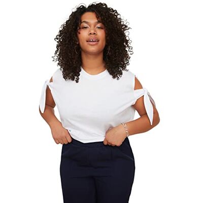 Trendyol Dam plusstorlek normal standard rundhalsad vävd plusstorlek T-shirt vit, Vitt, 3XL Trendyol Dam plusstorlek normal standard rundhalsad vävd plusstorlek T-shirt vit, Vitt, 3XL