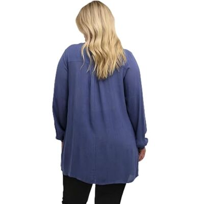 Kaffe Curve Plusstorlek dam tunic långärmad V-ringad avslappnad passform rund fåll dam, Vintage indigo, 40 stor Kaffe Curve Plusstorlek dam tunic långärmad V-ringad avslappnad passform rund fåll dam, Vintage indigo, 40 stor
