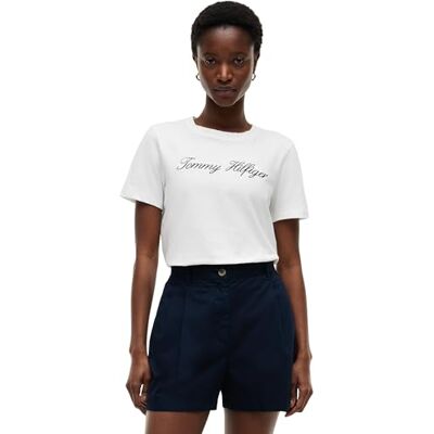 Tommy Hilfiger dam NOS SCRIPT REGULAR C-NK SS WW0WW4345902Z003, vit (Nos Ecru), S, Vit (Nos Ecru), S Tommy Hilfiger dam NOS SCRIPT REGULAR C-NK SS WW0WW4345902Z003, vit (Nos Ecru), S, Vit (Nos Ecru), S