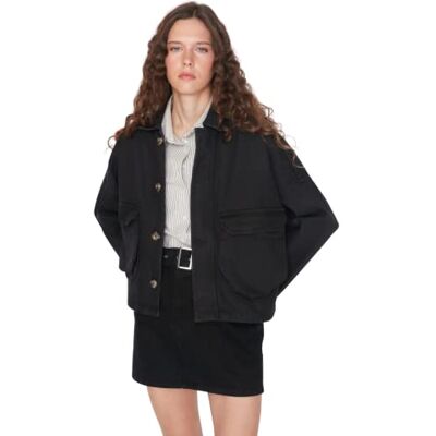 Trendyol Damen Regular Standard Plain Denim Jacke Coat, Svart, S Damer, Nero, S Trendyol Damen Regular Standard Plain Denim Jacke Coat, Svart, S Damer, Nero, S