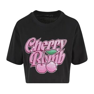 Tee dam t-shirt Cherry Bomb dam kort överized te, magfri t-shirt med fronttryck, oversize passform, bomull, svart, XXL Tee dam t-shirt Cherry Bomb dam kort överized te, magfri t-shirt med fronttryck, oversize passform, bomull, svart, XXL