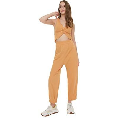 Trendyol Dam myskläder hög midja elastiska manschettbyxor, Mink-färg, XS Trendyol Dam myskläder hög midja elastiska manschettbyxor, Mink-färg, XS