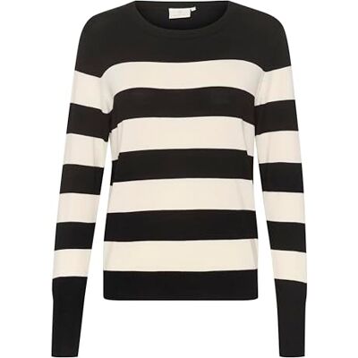 KAFFE Dam smal passform Crew Neck randig långärmad tight stickad tröja, Svart/Turtledove Stripe, XL KAFFE Dam smal passform Crew Neck randig långärmad tight stickad tröja, Svart/Turtledove Stripe, XL