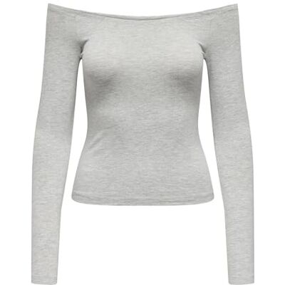 ONLY Onllive Love Life L/S Off Shoulder JRS, Ljusgrå melange, L ONLY Onllive Love Life L/S Off Shoulder JRS, Ljusgrå melange, L