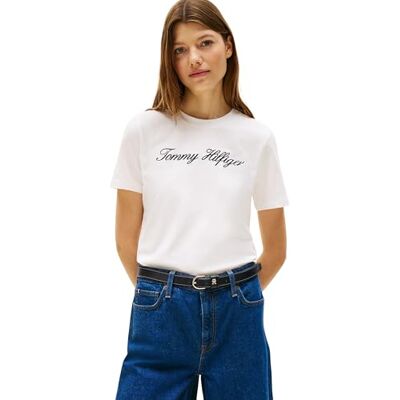 Tommy Hilfiger dam NOS SCRIPT REGULAR C-NK SS WW0WW4345902Z008, vit (Nos Ecru), XXXL, Vit (Nos Ecru), 3XL Tommy Hilfiger dam NOS SCRIPT REGULAR C-NK SS WW0WW4345902Z008, vit (Nos Ecru), XXXL, Vit (Nos Ecru), 3XL