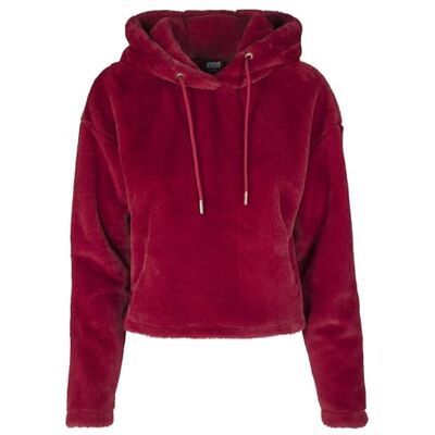 Urban Classics Dam oversize kort teddy huvtröja, Röd (Burgundy 00606), S Urban Classics Dam oversize kort teddy huvtröja, Röd (Burgundy 00606), S