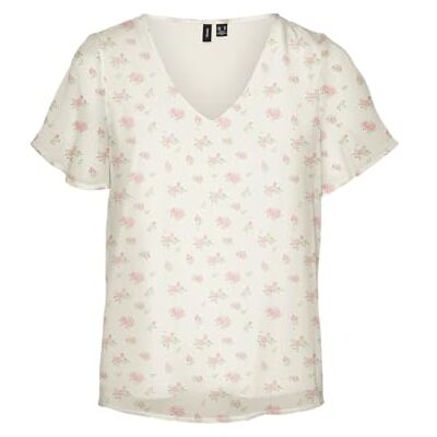 VERO MODA Vmsmilla Ss V-hals topp WVN Ga, Ljus vit, M VERO MODA Vmsmilla Ss V-hals topp WVN Ga, Ljus vit, M
