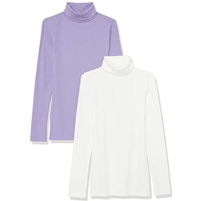 Amazon Essentials dam slim fit lager långärmad stickad ribbad polotröja topp (finns i plusstorlek), paket med 2, vit/lila, medium Amazon Essentials dam slim fit lager långärmad stickad ribbad polotröja topp (finns i plusstorlek), paket med 2, vit/lila, medium