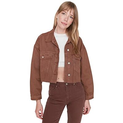 Trendyol Dam vanlig standard vanlig denim jacka coat, brun, M, Brown, M Trendyol Dam vanlig standard vanlig denim jacka coat, brun, M, Brown, M