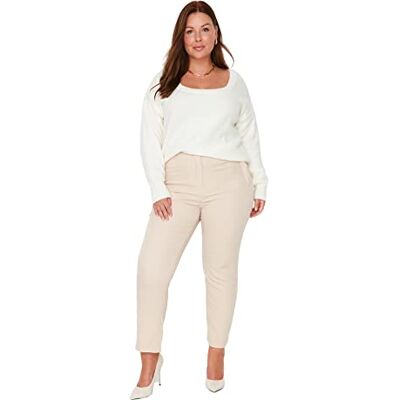 Trendyol Dam hög midja cigarett plus size byxor, beige, 46, BEIgE, 72/Plus Trendyol Dam hög midja cigarett plus size byxor, beige, 46, BEIgE, 72/Plus