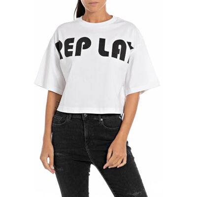 Replay cropped T-shirt för kvinnor, 001 vit, S Replay cropped T-shirt för kvinnor, 001 vit, S