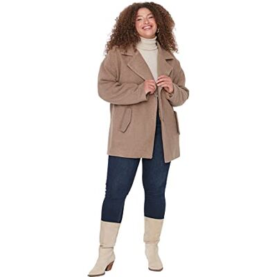 Trendyol Kvinnor plus storlek överdimensionerad dubbelknäppt slag krage vävd plusstorlek kappa, Mink, 68 stor Trendyol Kvinnor plus storlek överdimensionerad dubbelknäppt slag krage vävd plusstorlek kappa, Mink, 68 stor