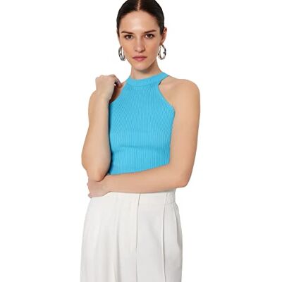 Trendyol Dam Slim Fit Basic rundhalsad stickad blus, blå, S, BLÅ, S Trendyol Dam Slim Fit Basic rundhalsad stickad blus, blå, S, BLÅ, S