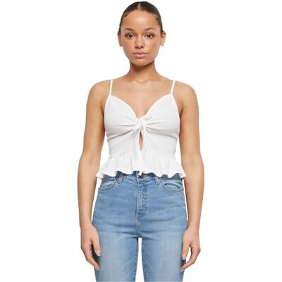 Urban Classics Damer Waffle Pique Ruffle Top Undertröja, Vit, XL Urban Classics Damer Waffle Pique Ruffle Top Undertröja, Vit, XL